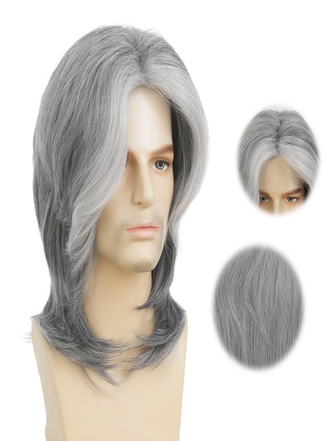 Swiking Mens Grey Mullet Wig Long Gray Mixed White Layered Wig Synthetic Hair Replacement Wig for Halloween Day Use - Image 4